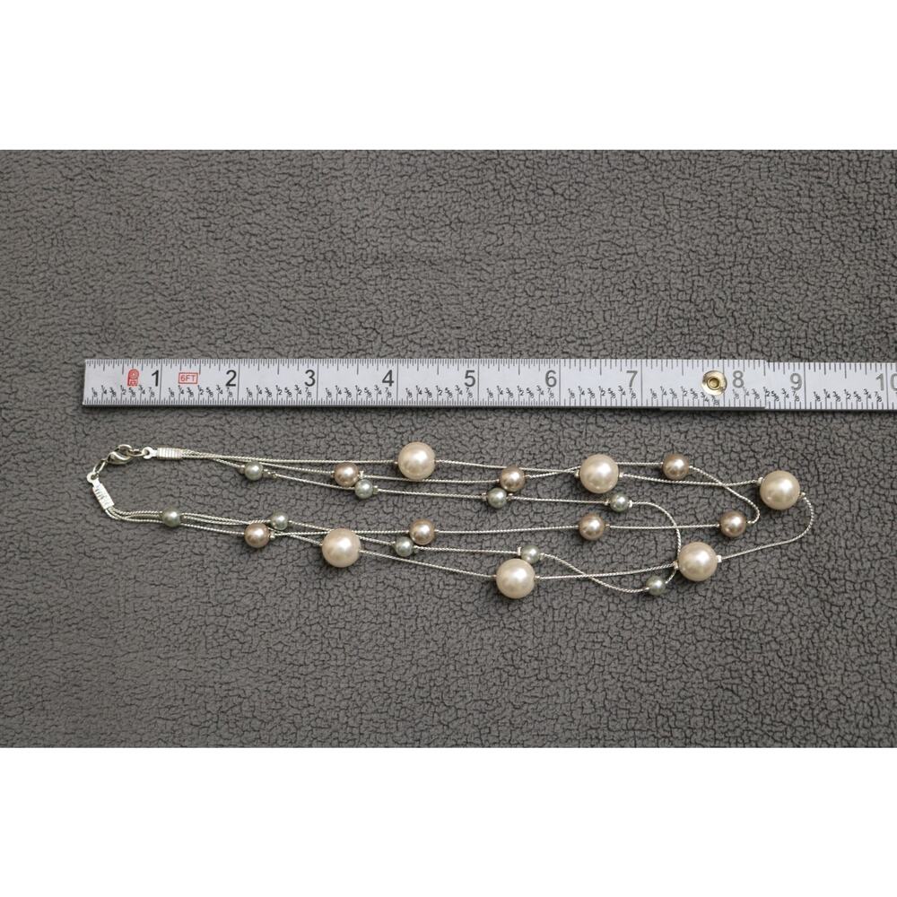 Faux PEARL Three Strand Necklace Womens Cream Pink 9in Rondelle Spacers Elegant - Picture 4 of 8
